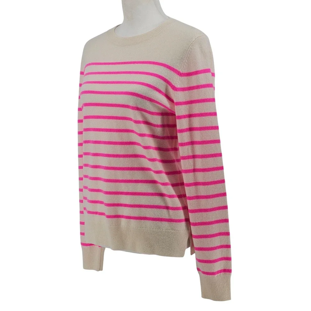 Antonio Melani Cashmere Sweater M Cream Pink Breton Striped Preppy Parisian Luxe